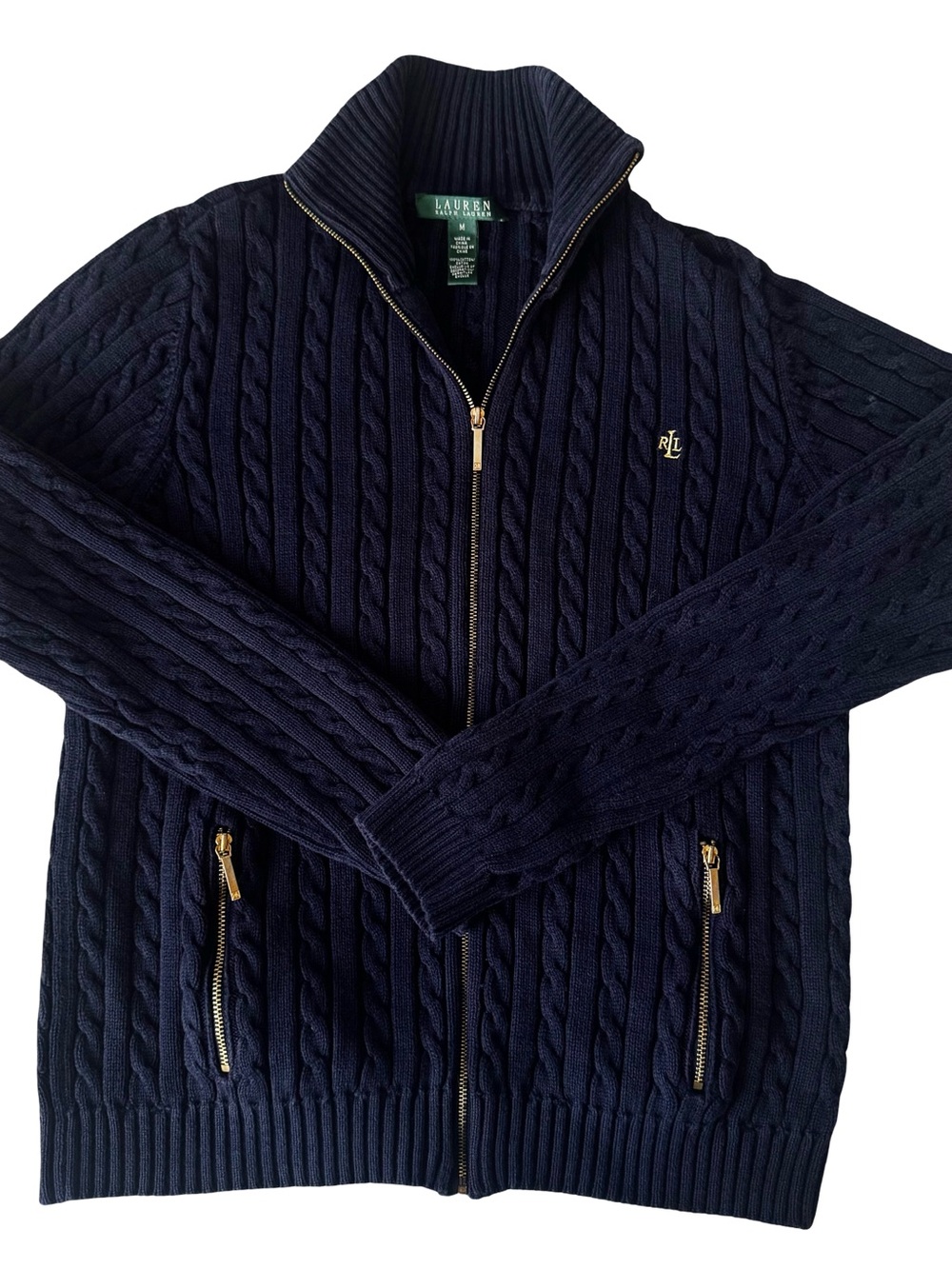 Lauren Ralph Lauren Navy Cable-Knit Zip-Up Sweater